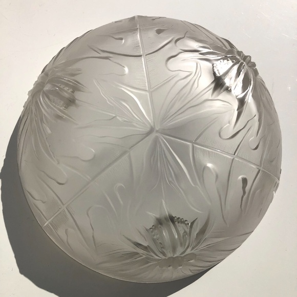 vintage frosted glass footed round bowl thistle console bowl AS IS small chips - Picture 15 of 15